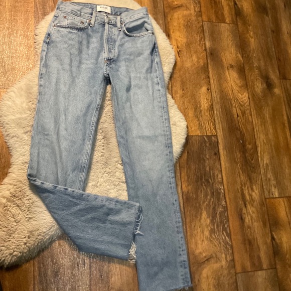 Agolde Lana Size 24 Denim Jeans Raw Hem Cotton Blue Womens Straight Light Wash - Picture 1 of 11